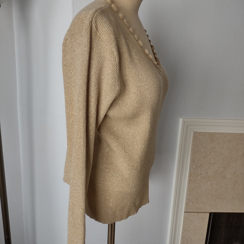 Gold V-Neck Scoop Sweeater with Ruffles PL - Picture 5 of 8